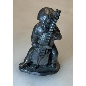 Pewter Figurine by Michael Ricker Boy with Bass Fiddle #9796